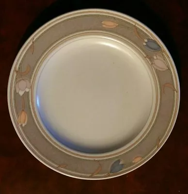 TWO Mikasa Intaglio Meadow Sun CAC02 Salad Plates Taupe Pastel Tulips - 8 3/8  • $18