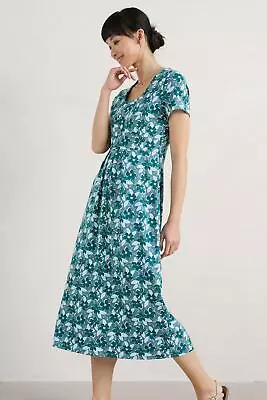 Seasalt Women's Dress - Teal Seed Packet Short Sleeve Midi Dress - Regular - Cam • £35.95