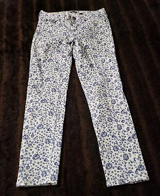 J Crew Stretch Womens Size 27 Blue White Floral Toothpick Skinny Jeans • $9.88