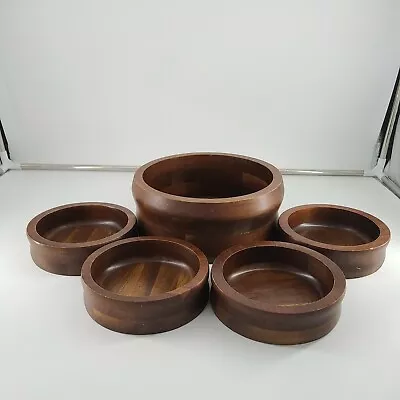 Vermilion Inc Real Walnut Salad Bowl Set Includes Large Bowl And 4 Small Bowls • $17