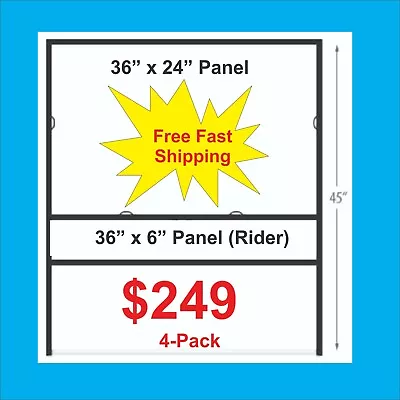 4-Pack 36  X 24  Metal H-Frame For Real Estate Signs W/ 36 X 6 Rider Free Ship • $249