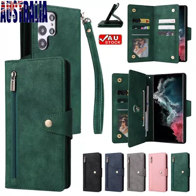 For Samsung S24 S23 Ultra S22 S21 S20 FE Plus Zip Leather Wallet Case Flip Cover • $17.49