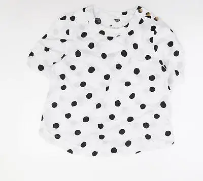 £3.50 • Buy Marks And Spencer Womens White Polka Dot Linen Basic T-Shirt Size 10 Round Neck
