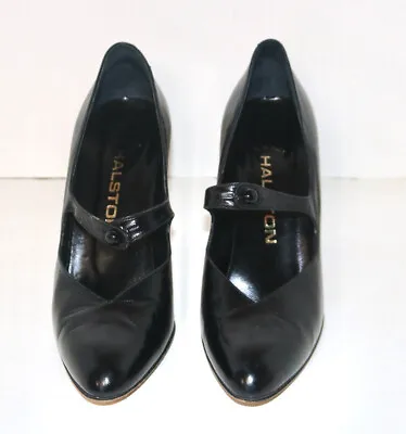 HALSTON Black Leather High Heel Shoes 7.5 S ITALY VTG • $99.99