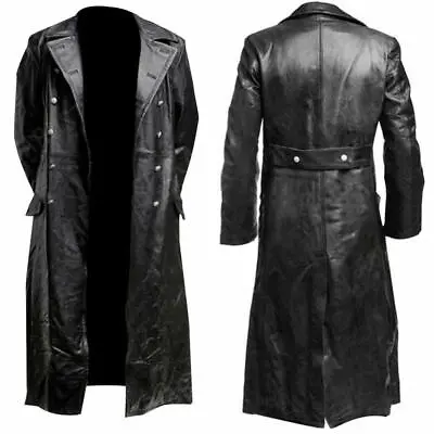 Men's German Classic Ww2 Military Uniform Officer Black Real Leather Trench Coat • $57.50