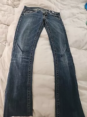 Miss Me Jeans Womens 30 Blue Denim Alina Low Rise Bootcut Dark Wash Whiskering* • $8