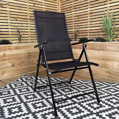 Outdoor Garden Patio Multi Position Reclining Folding Chair In Black • £29.75