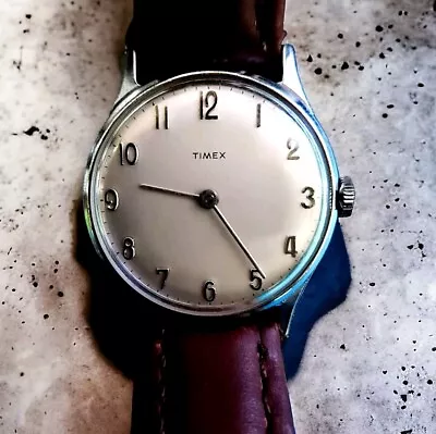 Vintage Timex Manual Wind Watch - Shock Resisting Chrome Bezel Patina Dial! • $64.50