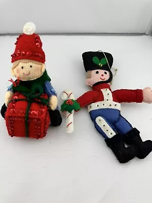 Vintage Handmade Christmas Ornaments Soldier Boy Present Sequins Felt • $15.99