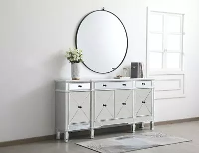 Antique White Mirrored Credenza Buffet Dining Room 4 Doors 3 Drawers 72  Cabinet • $1772.46