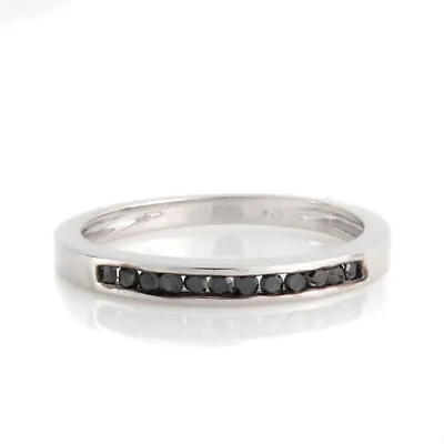 1/5ct Mens Eternity Band Ring Round Black Real Diamond In 925 Sterling Silver • $77.34