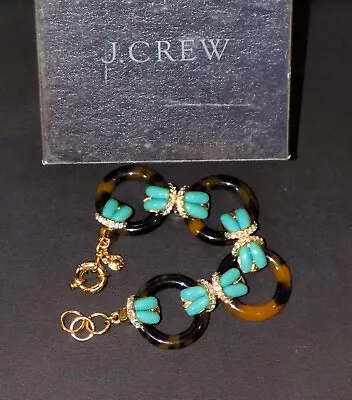 IOB Vintage Signed J.Crew Tortoise Acrylic Bracelet Crystals Turquoise MSRP $85 • $13.99