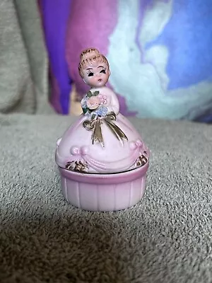 Vintage Porcelain Trinket Box Girl In Dress Marked Kelvin’s Japan • $4.99