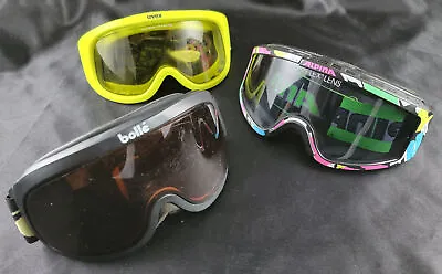 Lot Of 3 Vintage Ski Goggles Urex Yellow Bolle' Black Alpina Multi (SEE COND) • $29.95