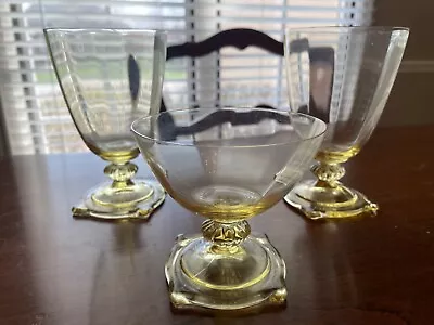 Sahara (yellow) Heisey CARCASSONE: 2 11 Oz. Goblet 1 6 Oz. Sherbet  1930-1941 • $20