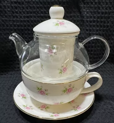 Grace Teaware White Mini Rose Flowers Porcealin & Glass Tea For Tea One  Teapot • $24