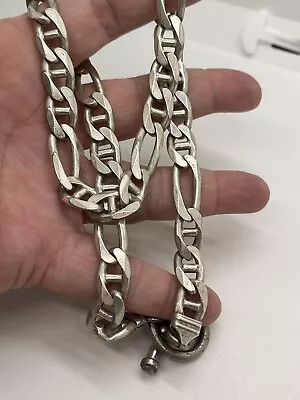 Sterling Silver 925 HUGE Mariner Figaro Chain Clasp Not Sterling Vintage Heavy  • $155