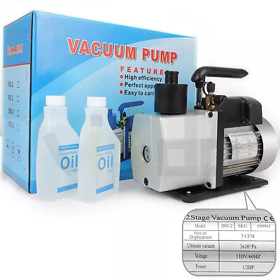 $104.99 • Buy 5CFM 1/2HP Air Vacuum Pump HVAC Refrigeration Dual Stage AC Air Tool 25 Microns
