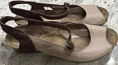 Sergio Tomani Wedge Sandals Tan Brown Leather Size 38 7/7.5 Donna Esther • $39.99