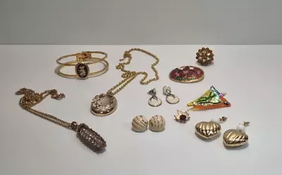 Bulk Lot Of Vintage Estate Gold Tone Costume Jewellery Necklaces Brooches Plus • $35