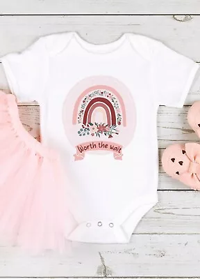 Worth The Wait Pink Rainbow Babygrow/ Vest Rainbow Baby Outfit Baby Girl Gift • £7.99