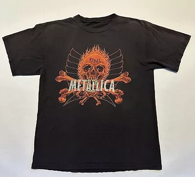 Vintage 1990s Metallica Pushead Rebel Skull Black Double Sided T Shirt Sz M L • $75