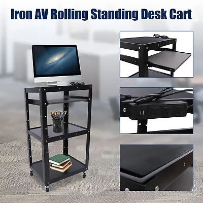 Rolling Projector AV Cart Office Cart Trolley With Power Strip Cord Management • $133