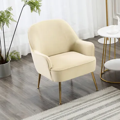 Modern Accent Chair Velvet-Feel Upholstered Lounge Armchair W/Gold Metal Legs • £99.95