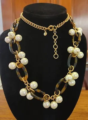 Simulated Pearl & Simulated Tortoise Costume Jewelry Necklace Marked J. Crew 32  • $15.59