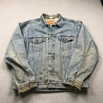 VINTAGE Levis Jean Jacket Mens Large Blue Trucker Bomber Distressed 70507 0389 • $39.99