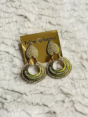 Ethnic Indian Bollywood Gold Plated Jhumka Jhumki Earrings Bridal Jewelry Green • $14.50