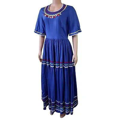 Womens Mexican Rickrack Blue Dress 31 Waist • $49.99