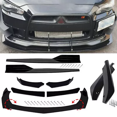 Front Bumper Lip Spoiler Splitter + Side Skirt For 2008-2015 Mitsubishi Lancer • $55.99