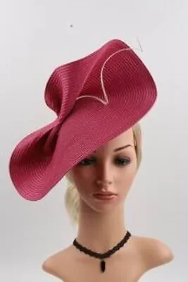 $46.99 • Buy Stunning Large Rose Pink Straw Fascinator With Quill On Headband, Spring Races