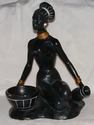 Vintage 14  Plaster/Chalkware African Woman Figurine By S. Melani - Art Deco • £49.99