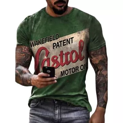 Men Vintage Pattern Distressed T-Shirt Retro Oil Painting Style Racing Cool Tops • $12.77