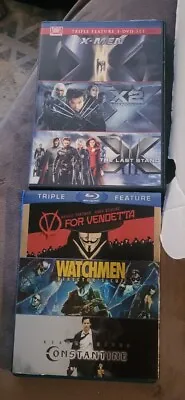 $5.50 • Buy (2) Triple Feature Dvd's Xmen And Blue Ray V For Vendetta, Watchmen & Constantin