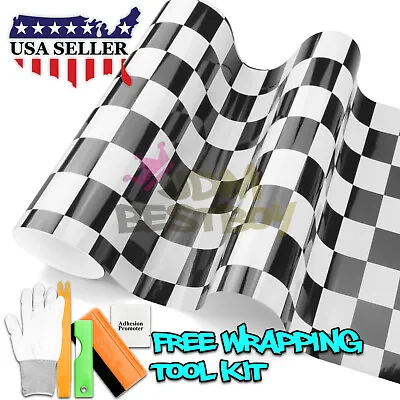 *Black White Checker Racing F1 Auto Car Vinyl Wrap Sticker Decal Sheet Film • $4.99