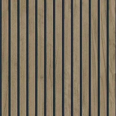 Belgravia Decor Panacea Wood Slats Panel Walnut Wallpaper P1157 • £10.89