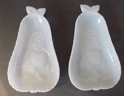 (2) Hazel Atlas White Milk Glass Pear Shaped Fruit Interior Candy/Trinket Dish • $10