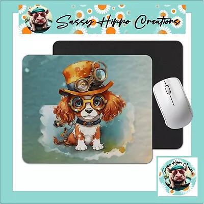 Mouse Pad Steampunk Dog Puppy Glasses Anthropomorphic Anti Slip Back Easy Clean • $10.39
