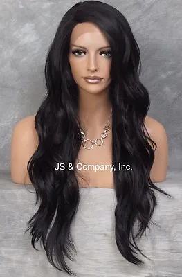 $74.35 • Buy Human Hair Blend Full LACE FRONT WIG Soft Off Black L Mono Part 24  AUR 1B