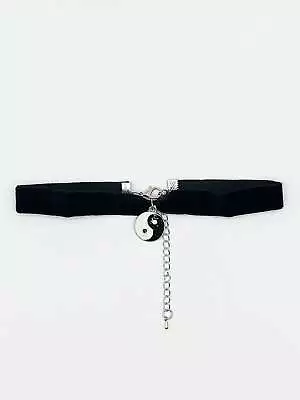 Faux Velvet Choker Necklace With Ying Yang Charm • £5