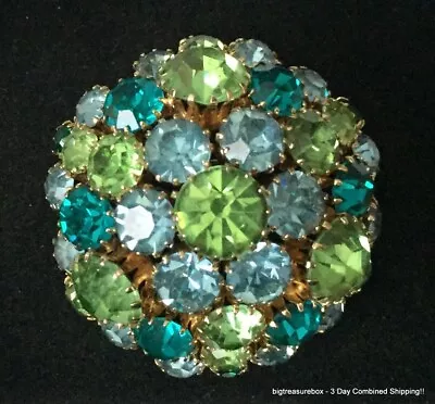 Vintage Brooch Pin Green Blue Rhinestone Gold Tone Jewelry Lot Y • $8.50