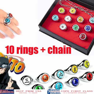 $8.80 • Buy AKATSUKI Member's Rings 10 Pcs Set NARUTO Cosplay Ring In Box With Chain