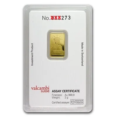 2 Gram Credit Suisse Statue Of Liberty .9999 Fine Gold Bar In Assay Card • $255.29