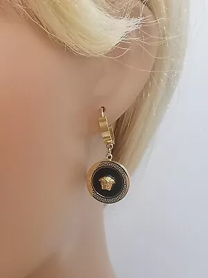 £18.50 • Buy Woman BLACK Fashion Medusa Greek Style Stainless Steel Shell Hoop Drop Earrings 