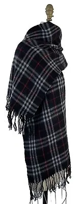 Burberrys Of London Black Check Scarf 100% Lambswool  70” X  12” • $60