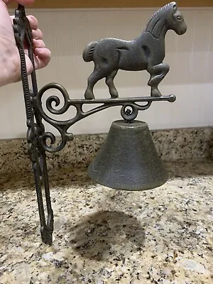 Vintage Cast Iron Horse Farm Door Dinner Bell On Mount Missing Clapper • $29.99