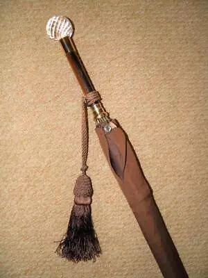 Antique Brown Silk Umbrella Crystal Cut Glass Ball Top & Gold Collar By Kendall • £225